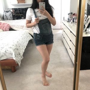 Cute navy denim overall shorts!